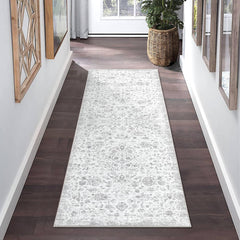 Garvee Runner Rug 2x6 Feet Washable Vintage Medallion Hallway Runner, Non-Slip Stain Resistant Area Rug Traditional Distressed Kitchen Mat Entryway Carpet Runner for Doorway Bedside, Grey