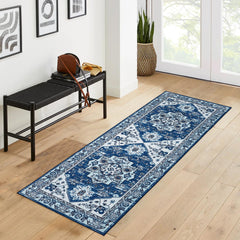 GARVEE 6x9 Boho Area Rug for Bedroom Living Room, Large Oriental Medallion Area Rug Machine Washable Rug Low Pile Non-Slip Indoor Throw Carpet for Living Room Bedroom Nursery Kitchen, 6' x 9' Blue