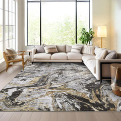 GARVEE Machine Washable Area Rug 9x12 Large Living Room Rug, Non Slip Modern Abstract Floor Carpet, Low Pile Foldable Rug, Soft Rug for Bedroom, Nursery, Dining Room, Gray