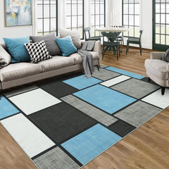 GARVEE Modern Rug 9x12 Rug for Living Room Machine Washable Rugs Geometric Non Slip Rug Contemporary Carpet for Bedroom Soft Large Rug Stain Resistant Floor Mats Classroom Office Rug Sky Blue 9'x12'