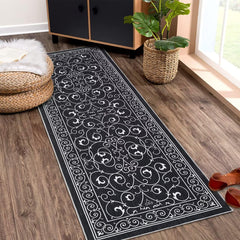 GARVEE Vintage Washable Area Rug 4x6 Living Room Large Indoor Rugs Soft Vintage Floral Rugs Non-Slip Backing Stain Resistant Carpet for Bedroom Farmhouse Kitchen Dining Room Kids Playroom, Black