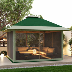 13x13 Pop Up Gazebo Outdoor Canopy Shelter with Mosquito Netting 4 Stanbags Instant Gazebo Tent for Lawn, Garden, Backyard Deck (Olive Green + Taupe)