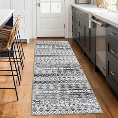 GARVEE Geometric Runner Rug 2x6 - Machine Washable, Easy-Cleaning, Non-Shedding, Stain Resistant, Non-Slip, Foldable Indoor Mat for Living Room, Bedroom, Kitchen, Entryway, Bathroom, Grey