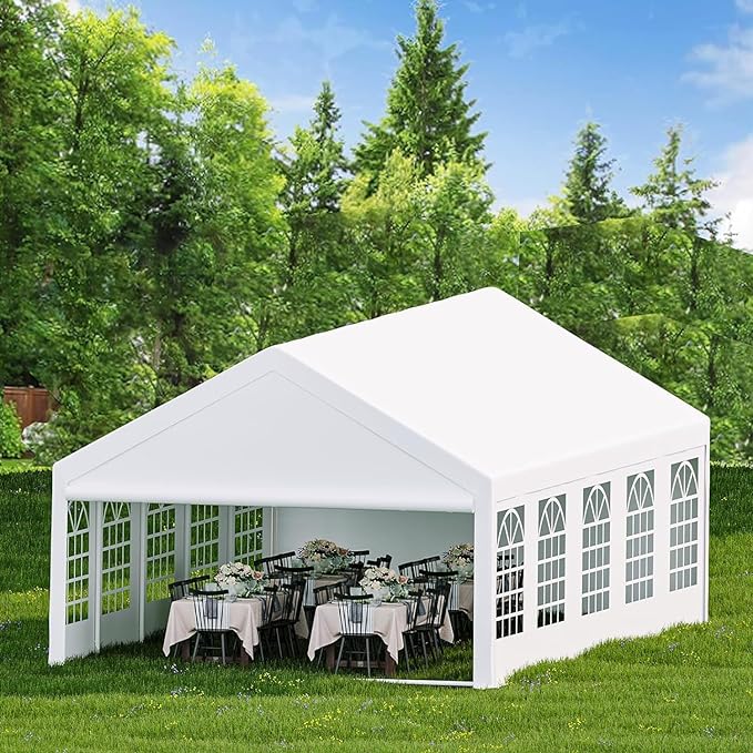 GARVEE 16x32FT Party Tent Heavy Duty Wedding Canopy with White Large Roof, Detachable Sidewalls and 3 Storage Bags for Wedding Parties Camping