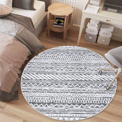 GARVEE Boho Round Rug 3ft - Vintage Moroccan, Low Pile, Non-Shedding, Machine Washable, Light Grey, Non-Slip, Foldable, Thin, Ideal for Home