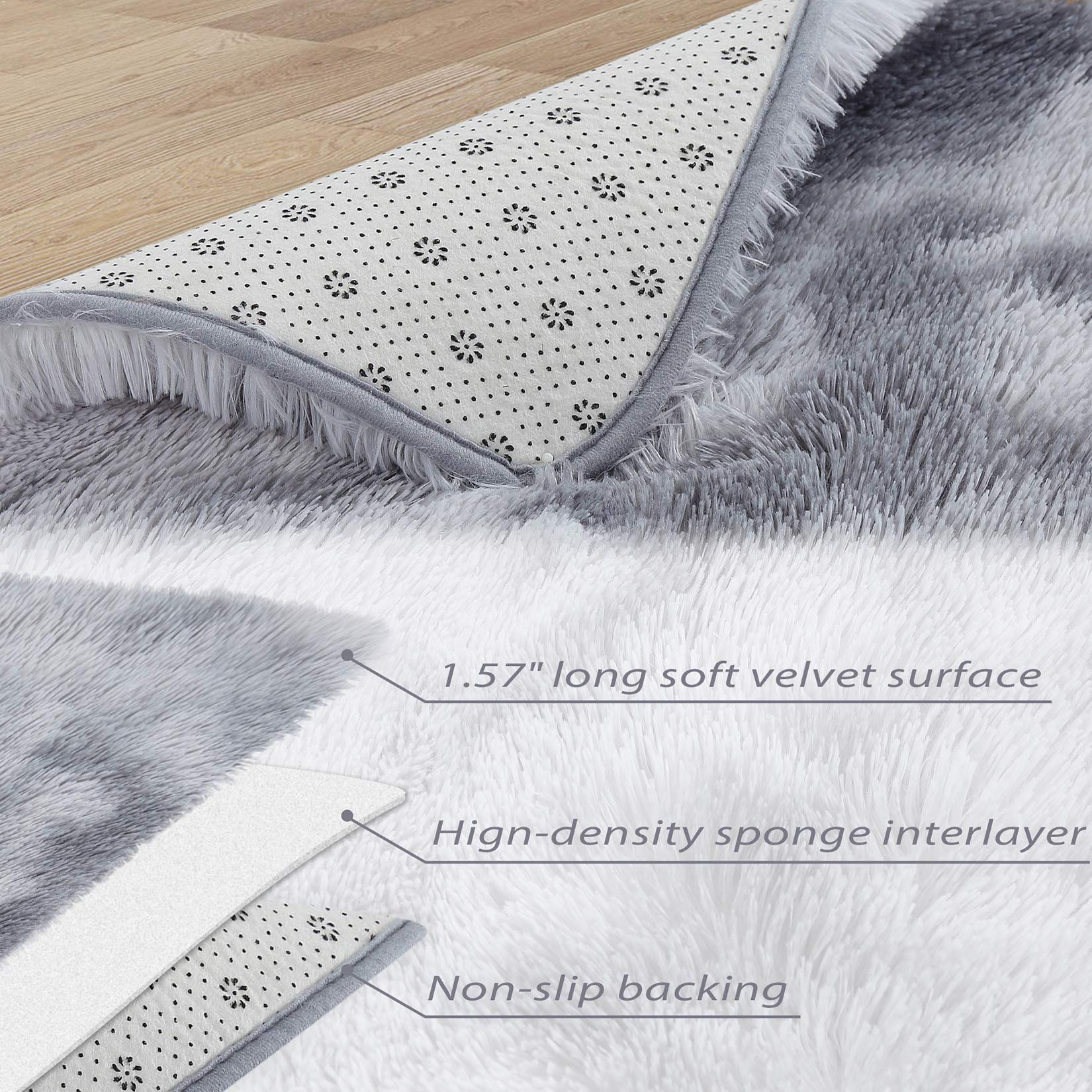 GARVEE 10x13 Fluffy Area Rugs for Living Room Large Plush and Thick Shag Rug Non-Slip Non-Shedding Tie Dye Accent Rug Carpet for Bedroom, Faux Fur Fuzzy Shaggy Rugs for Kids Dorm, Light Grey