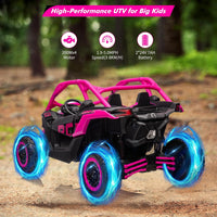 GARVEE 2-Seater Can-Am Ride-On UTV: 4WD, Remote Control, 2x24V Batteries, 4x200W Motors, 23" Seat, EVA Tires, Spring Suspension, for Kids - Rose