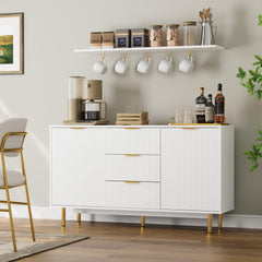 GARVEE Sideboard Buffet Cabinet with Storage, 55‘’ Kitchen Storage Cabinet with 2 Doors and 3 Drawers, Modern Wood Coffee Bar Table for Dining Room, White