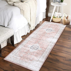 GARVEE Runner Rug 2x6 Washable Hallway Rug Vintage Print Rug with Non Slip Backing Stain Resistant Kitchen Rug Soft Low Pile Area Rug for Bedroom Bathroom Living Room, Light Orange