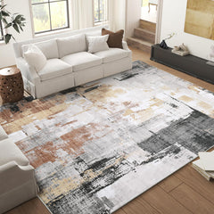 GARVEE Washable Rug 6'x9' Living Room Area Rug Modern Abstract Area Rug Large Contemporary Rug Indoor Non Slip Rugs Accent Carpet for Bedroom Kitchen Home Office,Brown