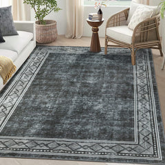 GARVEE Washable Rug 8x10 Large Area Rug Grey Vintage Rug for Bedroom Geometric Carpet Rug for Living Room 8x10 Area Rug Gray Floor Mat Non-Shedding Anti-Slip Floor Cover, Gem Printed Gray