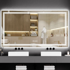 GARVEE 55x30 LED Bathroom Mirror with Anti-Fog, Dimmable, Backlit + Front Lit, Double LED, 3 Colors, Stepless Dimming, Waterproof, Shatterproof, for Bathroom Wall