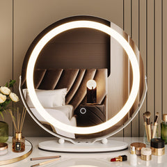 GARVEE 19 Inch Vanity Mirror with LED Lights, HD Makeup Mirror, 360°Rotation, Bedroom Tabletop, Easy Install - White