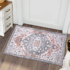 IMINROME Area Rug Entryway Rug Medallion Rug Vintage Foldable Rug Traditional Distressed Print Accent Rug Indoor Door Mat Non Slip Carpet Kitchen Living Room Bedroom Dining Room, 2' x 3', Peach