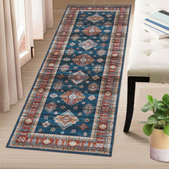 GARVEE Hallway Runner Rug 2x6 Washable Non Slip Kitchen Runner Rug Entryway Indoor Vintage Rug Boho Rug Distressed Accent Runner for Living Room Bedside, Blue