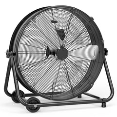 GARVEE 24 Inch Industrial Drum Fan, 5700 CFM High Velocity Floor Fan, 3 Speed Heavy Duty Metal Air Circulator Fan, 360° Tilt with Casters Handle, Ideal for Patios, Warehouse, Commercial, Basement