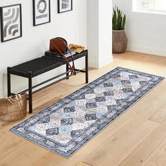 GARVEE Trellis Washable Runner Rug 2x6 Non-Slip Vintage Soft Area Rug for Kitchen, Bathroom, Bedroom, Entryway, Blue Multi