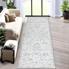 GARVEE Runner Rug Entry Rug Carpet Runners for Hallway 6ft Non Slip Bathroom Rugs Washable Rugs Floral Boho Rug Oriental Rug Throw Rugs Stain Resistant Area Rugs Entryway Rugs Indoor 2'x6' Light Grey