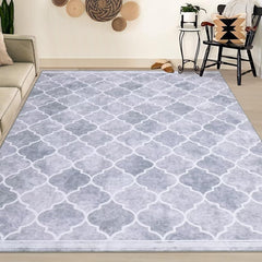 GARVEE Large Rug 8x10 Moroccan Geometric Rug Non Slip Rubber Backing Rug Washable Bedroom Rug Non Shedding Accent Carpet for Living Room, Light Grey