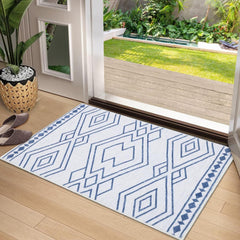 GARVEE Small Area Rug 2x3 Modern Moroccan Area Rug Washable Kitchen Rug Soft Non-Slip Low Pile Front Door Rug Non Shedding Throw Entry Rugs for Entrance, Blue