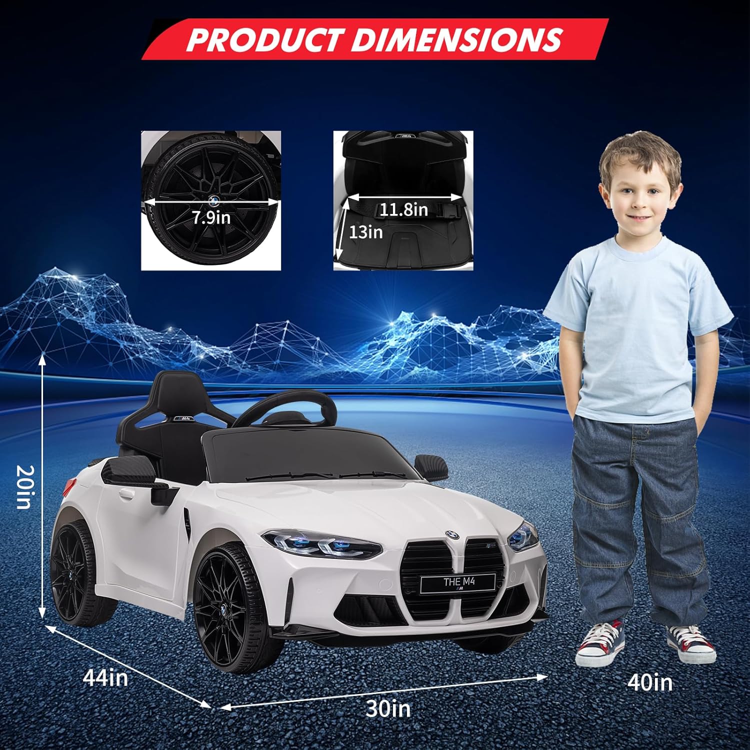 GARVEE Licensed by BMW M4 12V Ride On Toy Car for Kids with Remote Control,Battery Powered Electric Vehicle Toy，3 Speed, with LED Light, MP3 for Boys and Girls-White