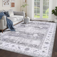 GARVEE Area Rug 9x12 Boho Rug Traditional Carpet for Living Room, Bedroom Rug Non Slip Washable Rug Large Rug for Indoor Floor Farmhouse Decor,Grey