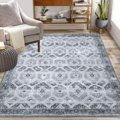 GARVEE Ultra-Thin Washable Vintage Area Rug 8x10 Non-Slip Large Rug Retro Distressed Carpet Oriental Medallion Living Room Rug for Laundry Bathroom Bedroom (Grey)