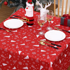 GARVEE Christmas Tablecloth Xmas Tree Snowflake Table Covers Winter Holiday Decoration Tablecloth Rectangle Table Cover for Party Kitchen Dinner Waterproof Indoor Outdoor Table Topper,Red, 54x70