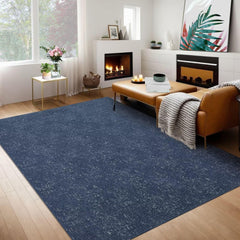 GARVEE Living Room Rug 8X10 Large Soft Machine Washable Solid Contemporary Rug Navy Rug Indoor Carpet Non Slip Accent Rug Low Pile Foldable Rug for Dining Room Nursery Office, Navy