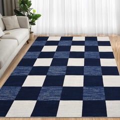 GARVEE Bedroom Rug, Modern Machine Washable Rug Non-Slip, Soft Lightweight 8x10 Area Rugs, Plaid Print Rugs for Living Room, Home Office, Dining Room, Navy Grey & Cream