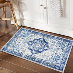 GARVEE Area Rug 2x3 Vintage Medallion Distressed Rug Machine Washable Rug Boho Floral Entryway Rug Indoor Doormat Low Pile Soft Front Doormat Anti-Slip Backing Retro Rug Oriental Accent Rug Blue