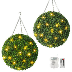 GARVEE 16” Artificial Plant Topiary Ball, Pre-Lit Artificial Topiary Plant With 8 Mode, 30 LED Lights, Battery Operated,and Remote Control, Light Plant Ball for Backyard, Wedding and Home DéCor (2-Pack)