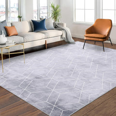 GARVEE Washable Rug for Living Room, 9x12 Geometric Area Rugs, Non Slip Large Carpet for Kitchen Bathroom Bedroom Entryway Laundry Living Room, Grey