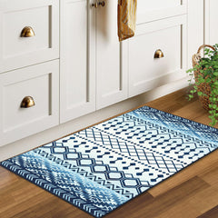 GARVEE Boho Moroccan Area Rug 2x3 Washable Non-Skid Low-Pile Faux Wool, Blue - Bohemian Trellis Design, Suitable for Bedroom, Kitchen, Entryway