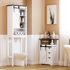 GARVEE Over The Toilet Storage Cabinet with Adjustable Shelf and Door, Bathroom Space Saver Organizer Above Toilet with Open Shelf, Taller Wooden Free Standing Toilet Rack -White