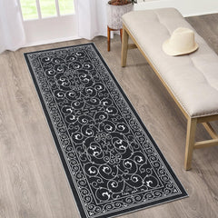 GARVEE Washable Living Room Rugs 2x6 Runner Rug Moroccan Area Rug for Bedroom Vintage Floral Office Rug Non-Slip Backing Throw Rugs Modern Area Rug Distressed Room Decor Ghothic Rug Black Rug