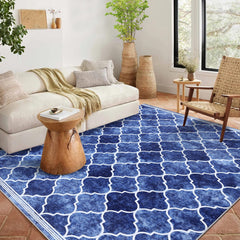 GARVEE Moroccan Rugs 8x10 Rugs for Living Room,Large Washable Area Rug Ultra-Thin Soft Carpet, Oriental Trellis Bedroom Rug Distressed Non Shedding Throw Rug for Dining Room Office 8'x10' Blue