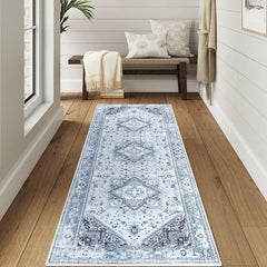 GARVEE Washable Rug 2x6 Runner, Soft Floral Grey, Non-Slip, Stain-Resistant, Machine Washable, Ideal for Bedroom, Laundry, Entryway, Kitchen, Hallway, Bathroom