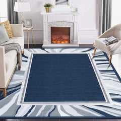 GARVEE 9x12 Area Rug Large Washable Rug Modern Bordered Area Rug for Living Room Contemporary Bedroom Rug Low Pile Anti-Slip Backing Indoor Carpet Aesthetic Foldable Rug for Dining Office Blue