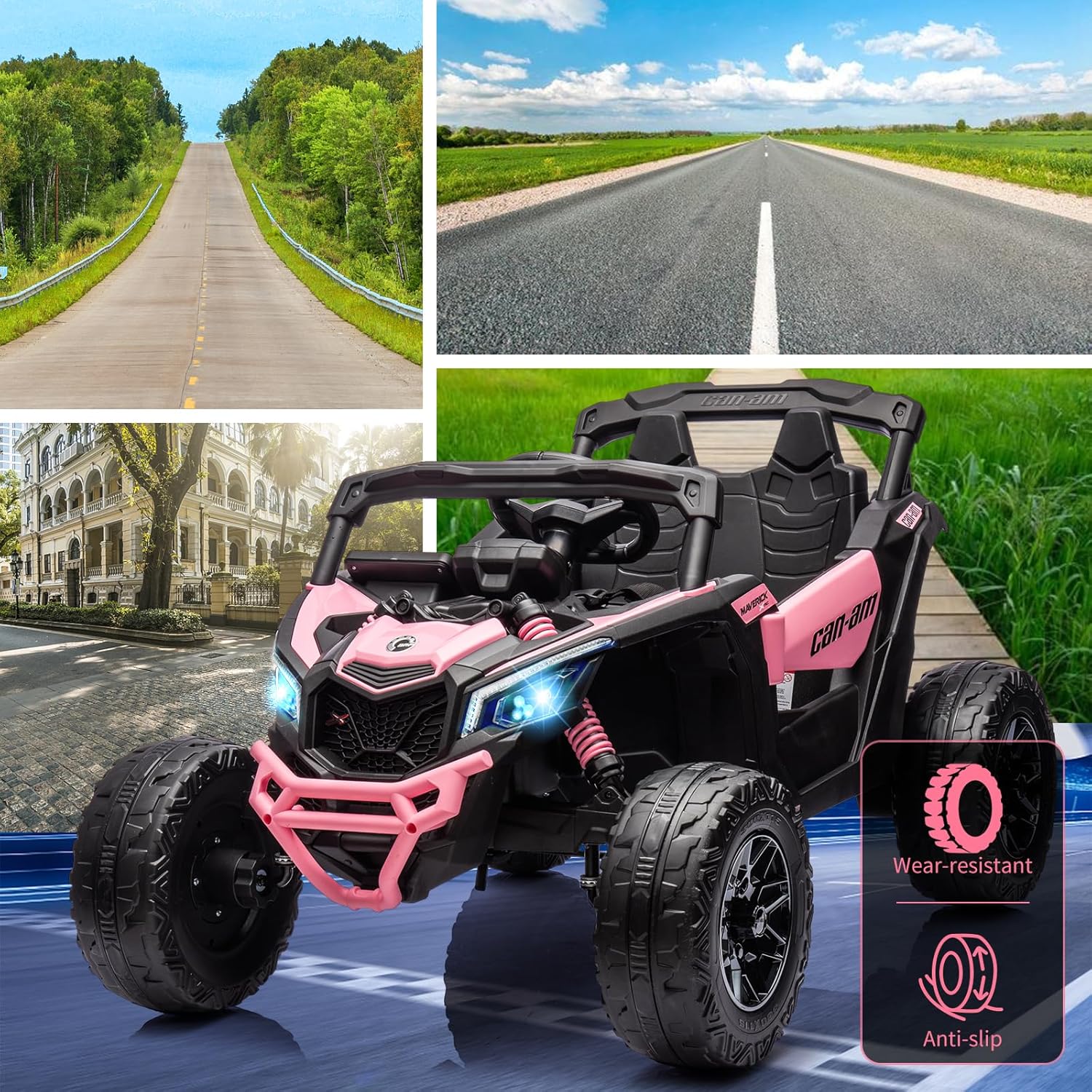 GARVEE 12V Can-Am Ride-On UTV: Remote Control, Large Seat, Music, LED Lights, Spring Suspension, for Boys & Girls - Pink