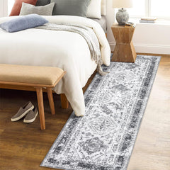 GARVEE Vintage Runner Rug 2x6 Washable Rug Ultra-Thin Stain Resistant Area Rug Non Slip Hallway Rug Distressed Rug Low Pile Throw Rug for Kitchen Bedroom, Grey