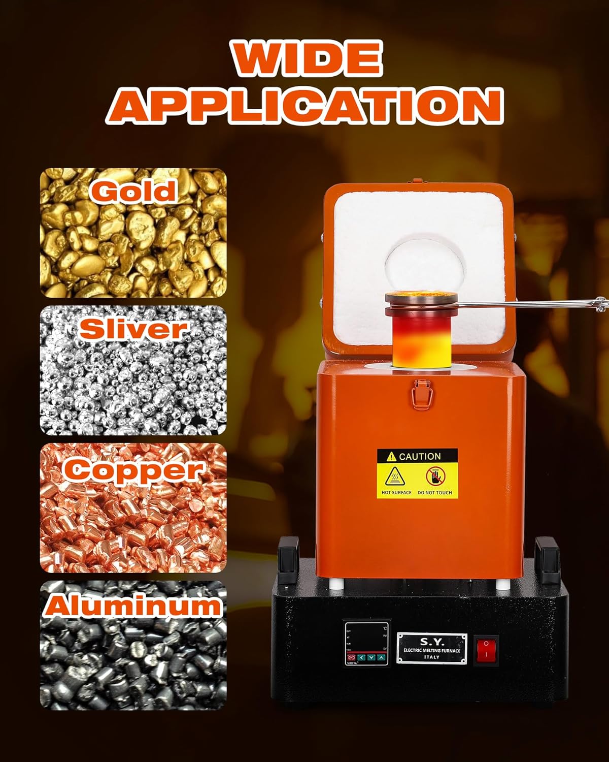 1+3kg 110V Gold Furnace 2100°F Digital Setup for Melting