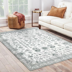 GARVEE Ultra-Thin Washable Rug 5x7 Non-Slip Rug Indoor Medallion Distressed Floor Carpet for Living Room Bedroom Oriental Floral Throw Carpet Non-Shedding Foldable Low Pile Floor Cover Grey