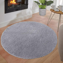 GARVEE Area Rug 3x3 Small Rug Non-Slip Front Door Mat Living Room Rugs Lovely Distressed Carpet for Girl,Solid,Round,Grey