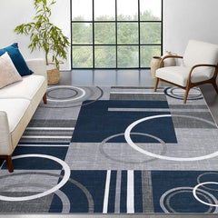 GARVEE Washable Rug 5x7 Modern Geometric Area Rug Non Slip Rug Low Pile Accent Throw Rugs Stain Resistant Indoor Floor Carpet for Living Room, Navy