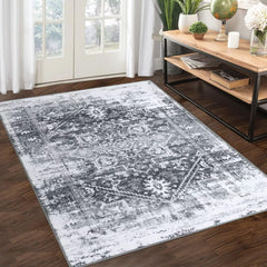 Garvee Large Rug 8x10 Vintage Area Rug Non-Slip Distressed Area Rug Machine Washable Indoor Floor Carpet Low Pile Rug Foldable Accent Rug for Bedroom Nursery, Grey