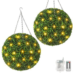 GARVEE 20” Artificial Plant Topiary Ball, Pre-Lit Artificial Topiary Plant With 8 Mode, 40 LED Lights, Battery Operated,and Remote Control, Light Plant Ball for Backyard, Wedding and Home DéCor (2-Pack)