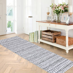 Zacoo Moroccan Rug 2x12 Runner Rug Grey Hallway Runner Machine Washable Throw Carpet Foldable Thin Rug Boho Rug Non Slip Floorcover Mat for Bathroom Laundry Bedroom Living Room, Home Decor Rug, Gray