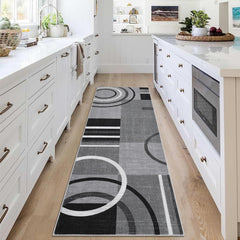 GARVEE Runner Rug 2x6 Modern Abstract Circle Design Kitchen Rug Non Slip Washable Area Rug Soft Accent Rug Living Room Rug Throw Rugs for Bathroom Bedroom, Grey