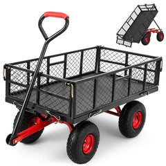 GARVEE Steel Garden Dump Cart, 880lbs Heavy Duty Yard Dump Utility Cart w Removable Mesh Sides, Utility Metal Wagon with 180° Rotating Pullable Handle and 10-inch Wheels Perfect for Garden, Farm, Yard